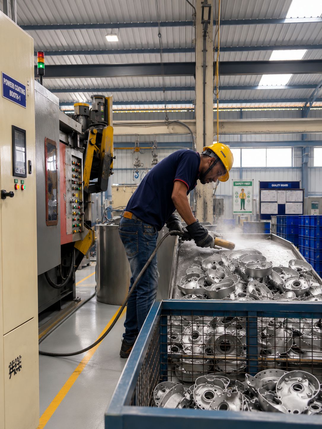 Operator at gravity die casting machine